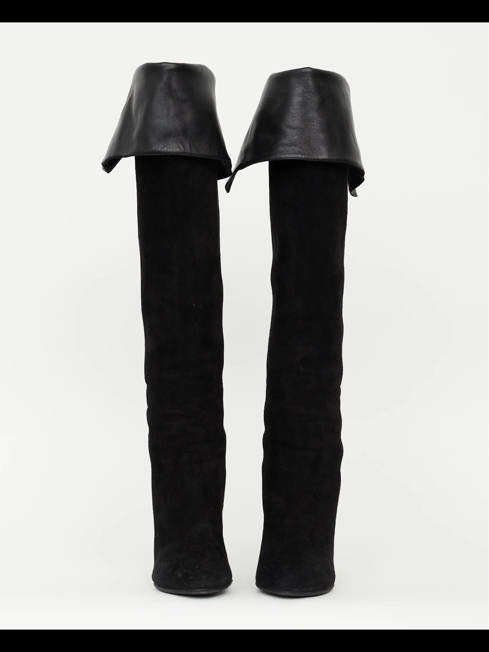 Dior Black Suede Over-the-Knee Boots with Fold-Top Leather Cuff - Picture 2 of 6